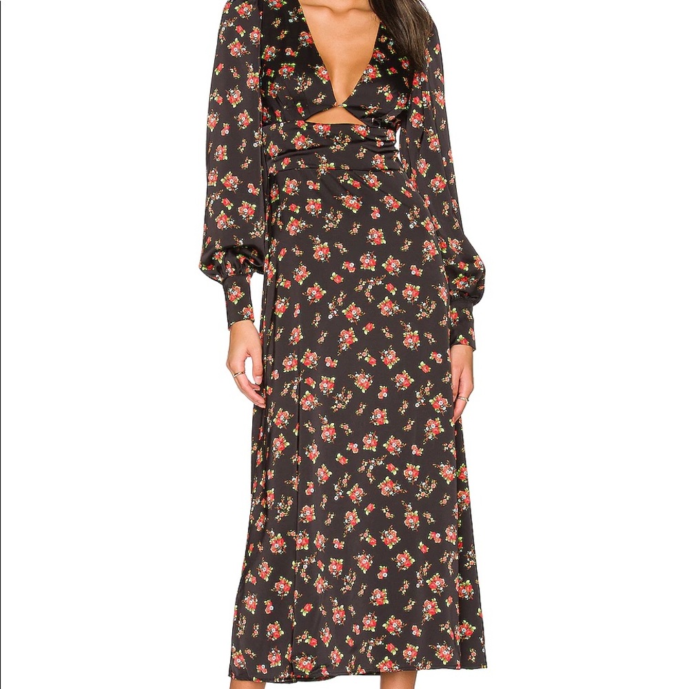 AFRM Viola Midi Dress - Noir Rose Garden